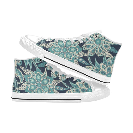 Vintage Blue Floral - Women's High Top Canvas Shoes