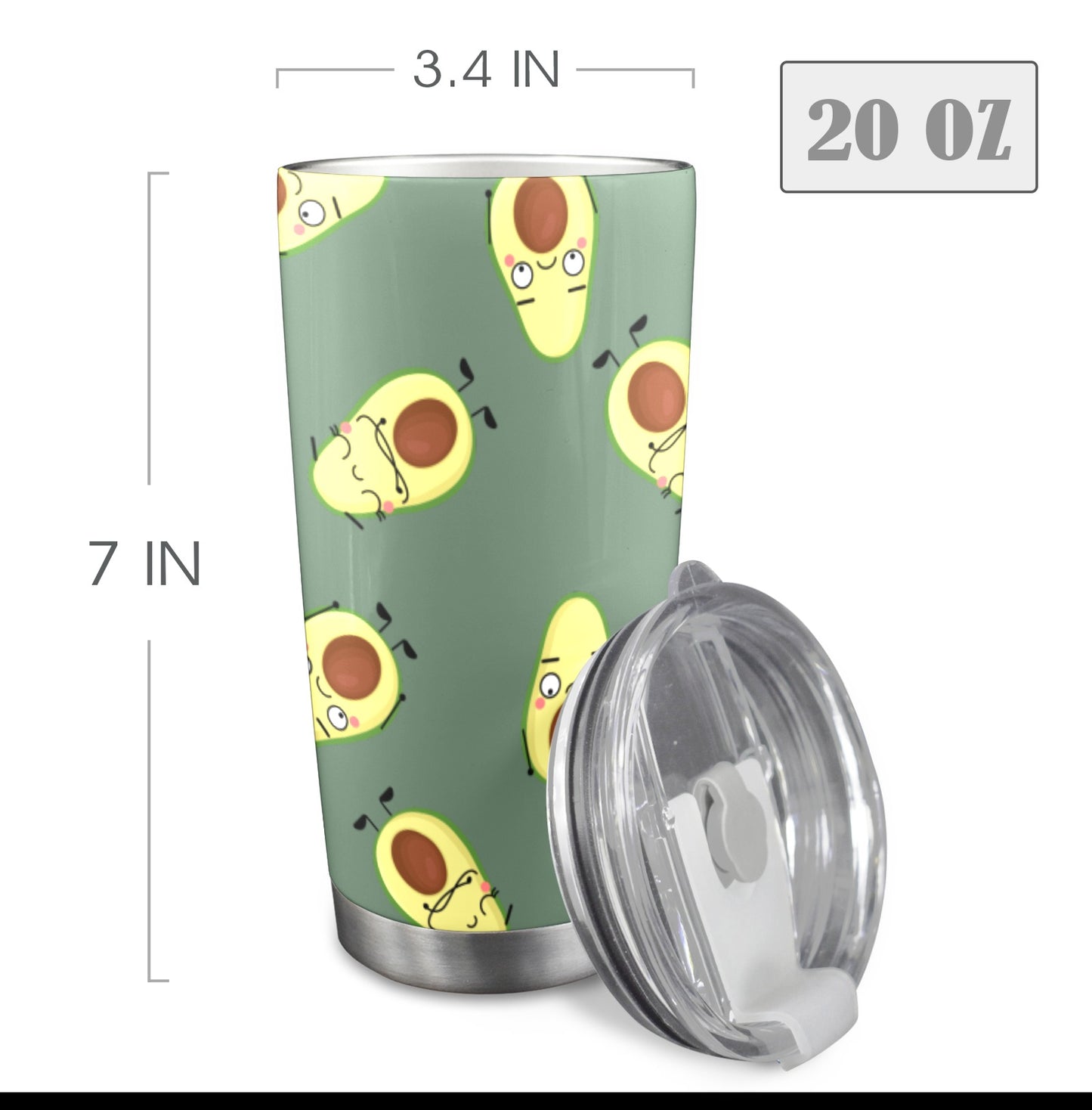 Avocado Characters - 20oz Travel Mug with Clear Lid Clear Lid Travel Mug Food Printed Offshore