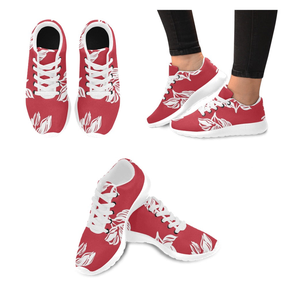 Red Retro Foliage, Hawaiian Flower - Kids Sneakers