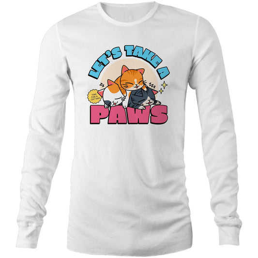 Let's Take A Paws, Time For A Cat Nap - Mens Long Sleeve T-Shirt White Unisex Long Sleeve T-shirt animal
