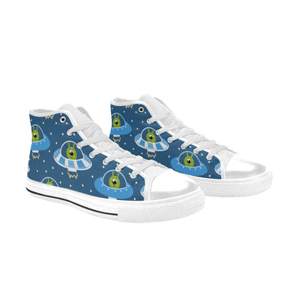 Cute Aliens in UFOs - Men's High Top Canvas Shoes