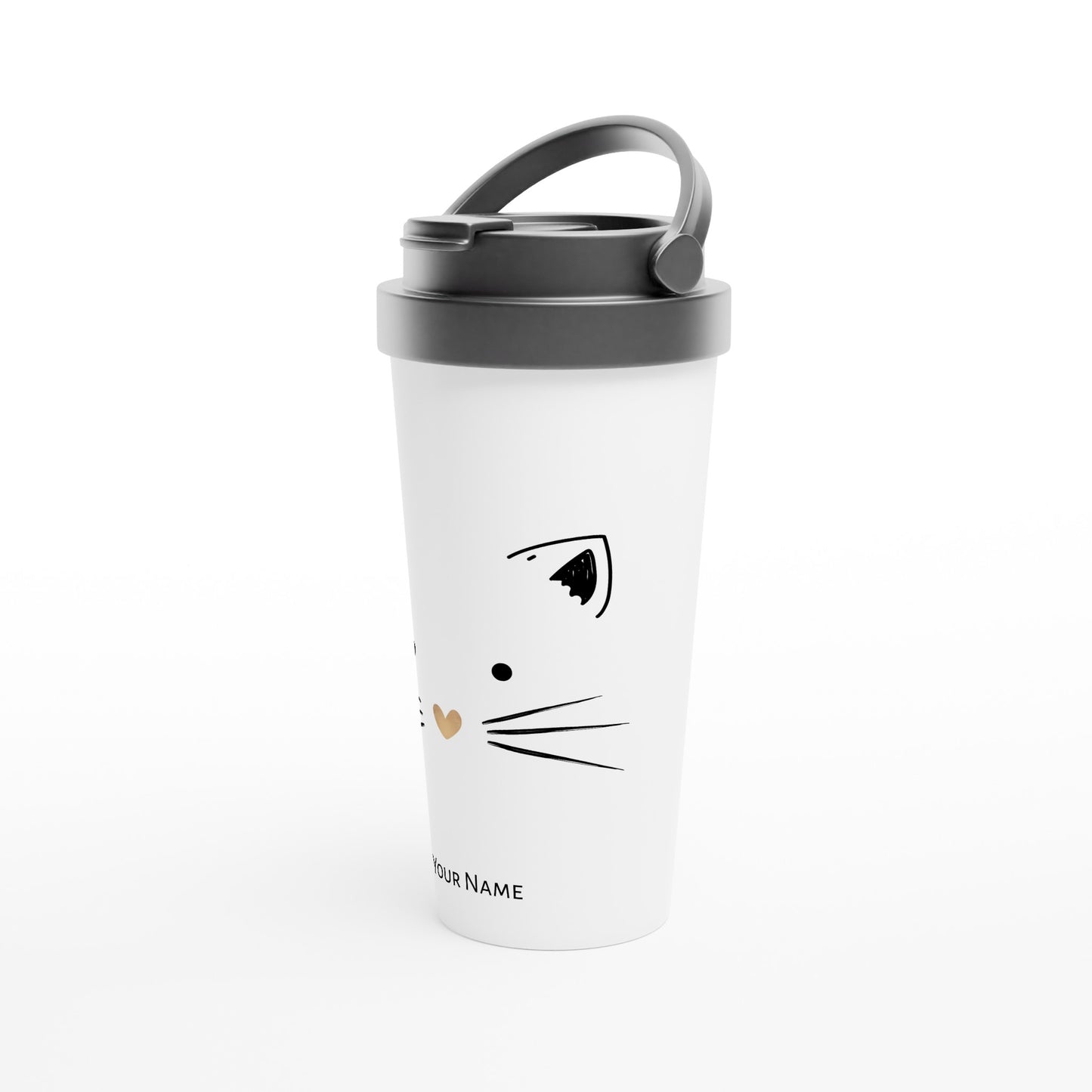 Personalised - Cat Gold Heart Nose - White 15oz Stainless Steel Travel Mug Personalised Travel Mug animal