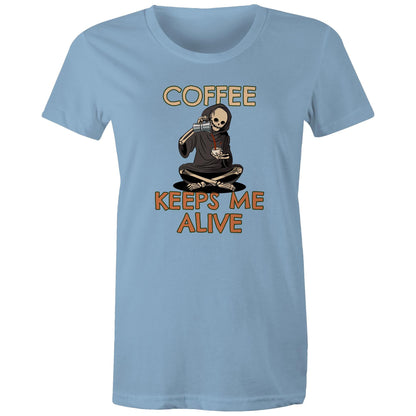 Skeleton, Coffee Keeps Me Alive - Womens T-shirt Carolina Blue Womens T-shirt Coffee