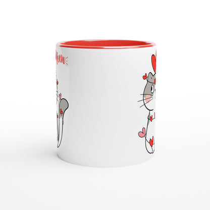 Cat Heart Meow - White 11oz Ceramic Mug with Color Inside Colour 11oz Mug animal Globally Fulfilled Love