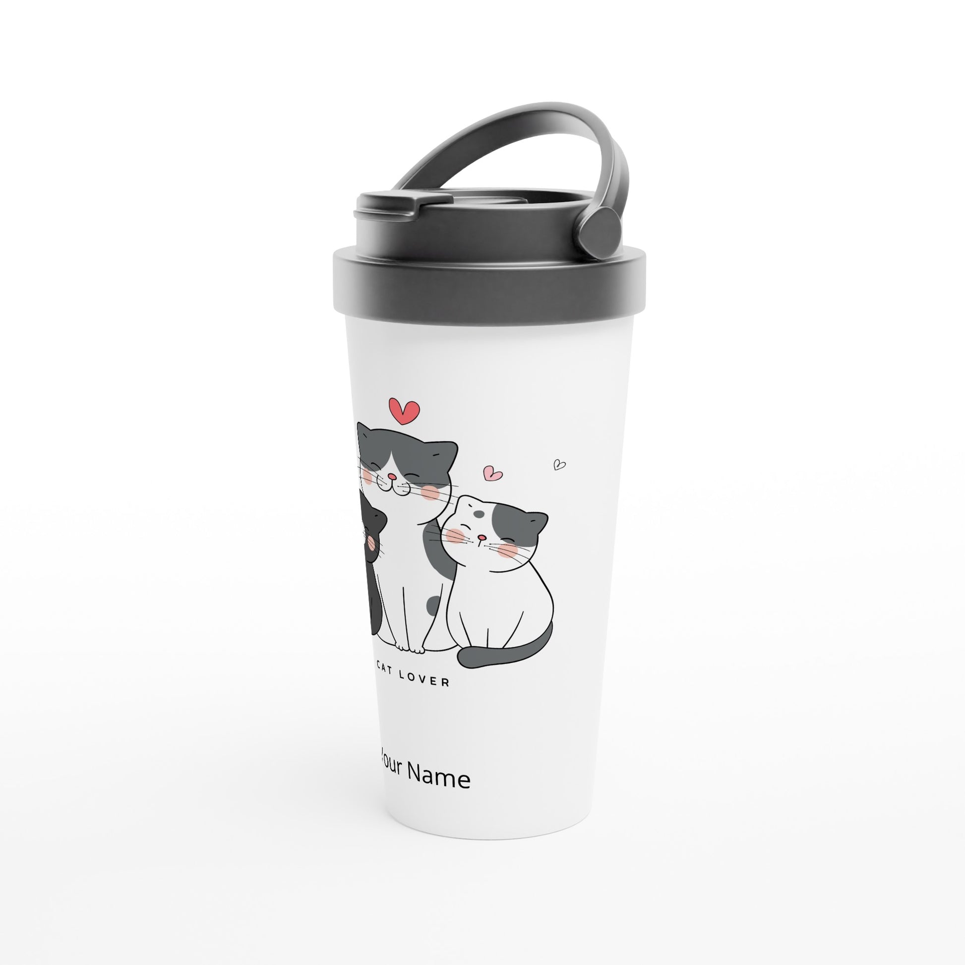 Personalised - Cat Lover - White 15oz Stainless Steel Travel Mug Personalised Travel Mug animal