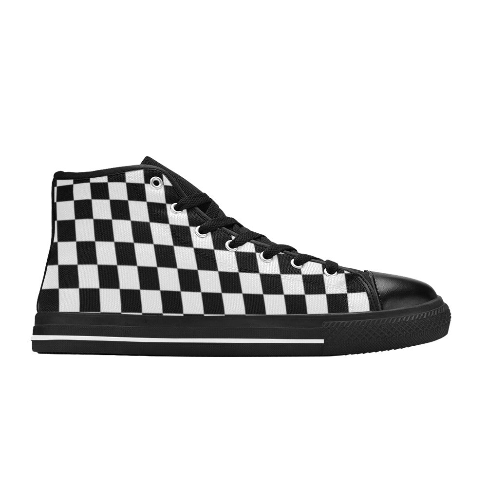 Black And White Checkered - Women's High Top Canvas Shoes