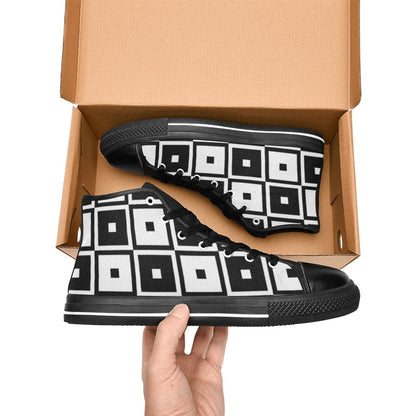 Black And White Squares - Women's High Top Canvas Shoes