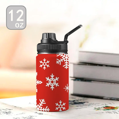 Red Snowflakes, Christmas - Kids Water Bottle with Chug Lid (12 oz)