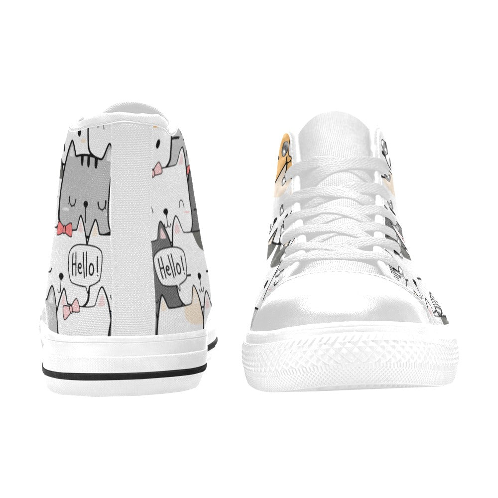 Cat Hello - Men's High Top Canvas Shoes