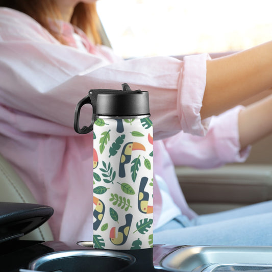 Toucans - Insulated Water Bottle with Straw Lid (18oz) Insulated Water Bottle with Swing Handle