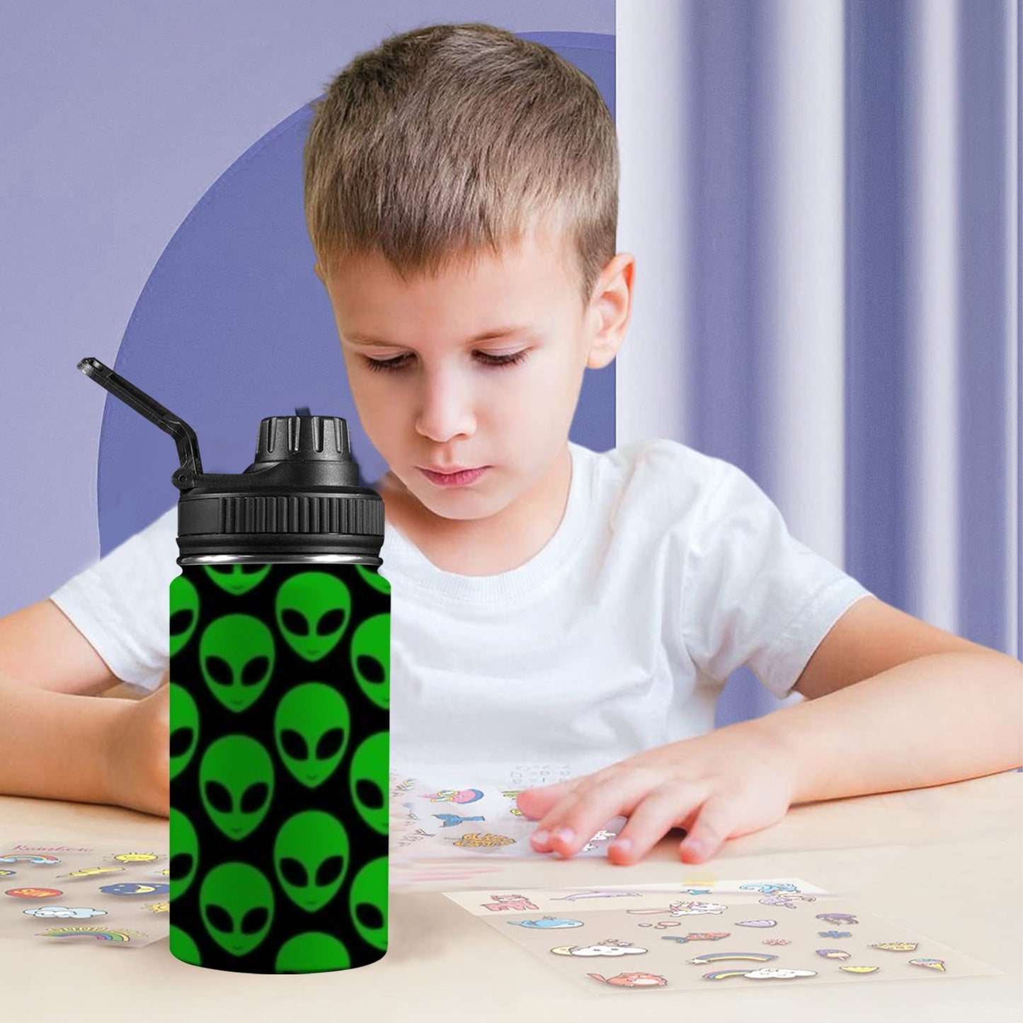 Aliens - Kids Water Bottle with Chug Lid (12 oz) Kids Water Bottle with Chug Lid Printed Offshore Sci Fi