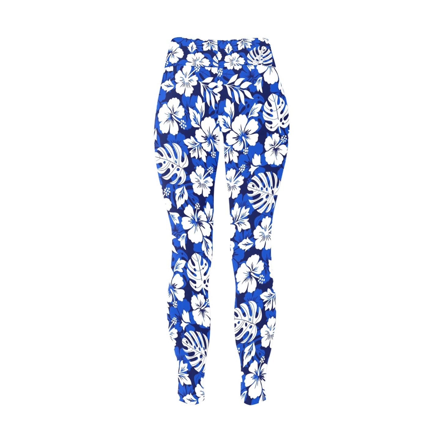 Blue Hawaiian Floral - Womens High Waist Leggings (Sizes 16-22)