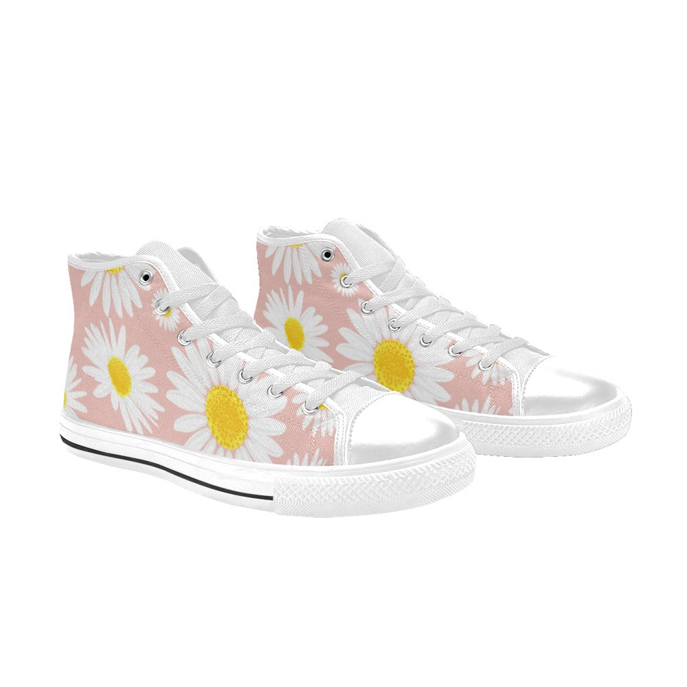 Daisies On Pink - Women's High Top Canvas Shoes