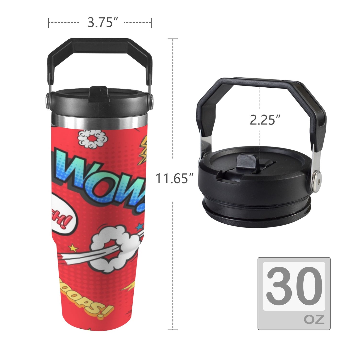 Comic Book Red - 30oz Tumbler with Top Handle 30oz Tumbler with Top Handle comic Printed Offshore