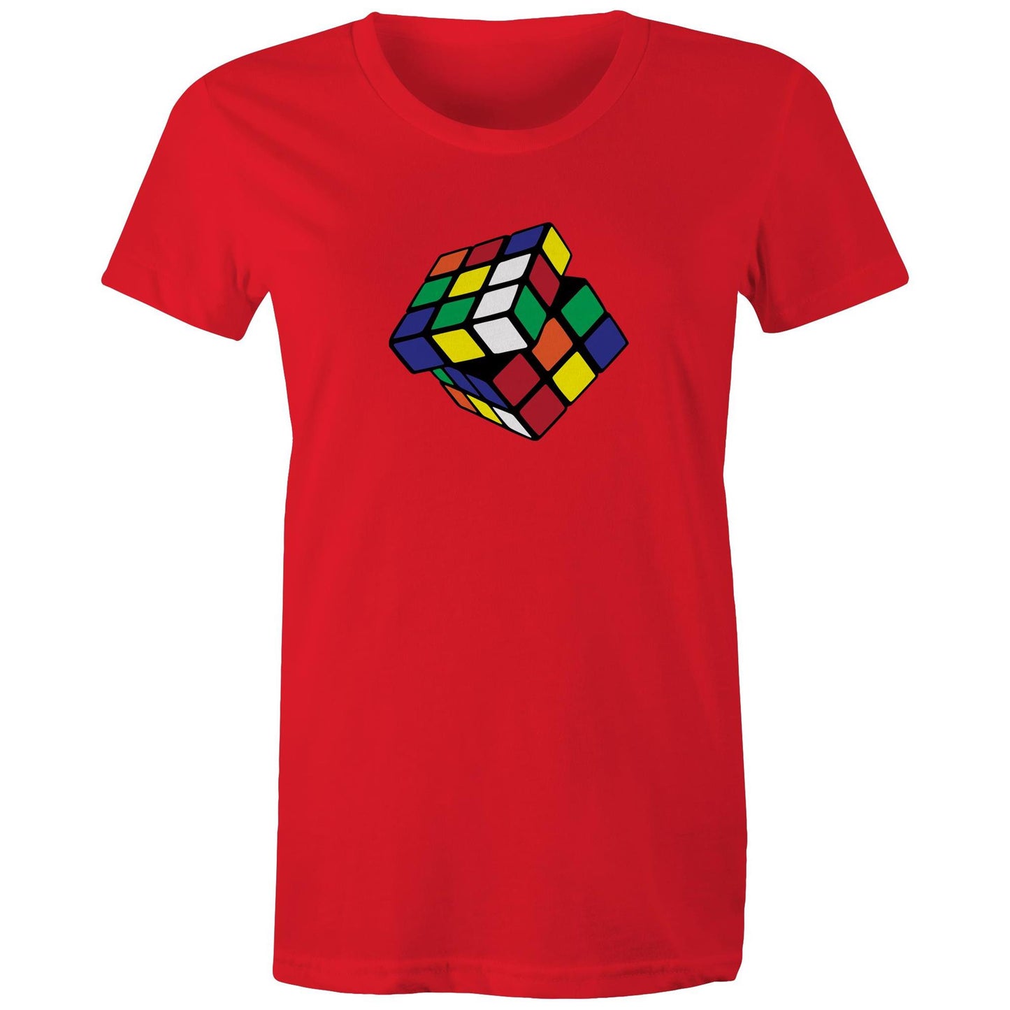 Cube - Womens T-shirt Red Womens T-shirt Games Printed In Australia