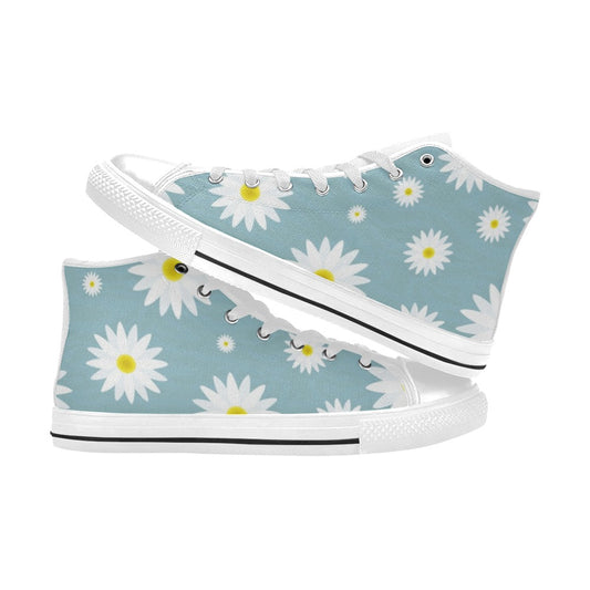 Flowers On Blue - Women's High Top Canvas Shoes