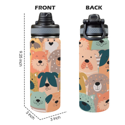 Lots Of Dogs - Insulated Water Bottle with Dual-Use Lid (18oz)