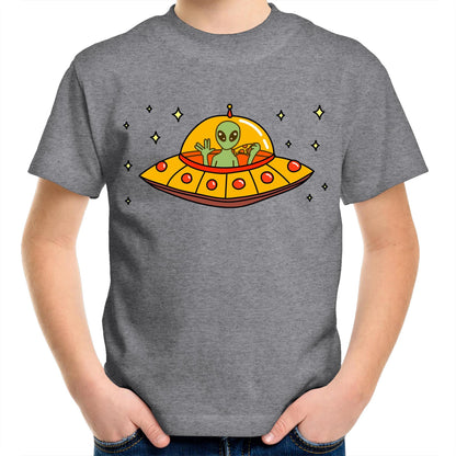 Alien Pizza - Kids Youth T-Shirt Grey Marle Kids Youth T-shirt Sci Fi