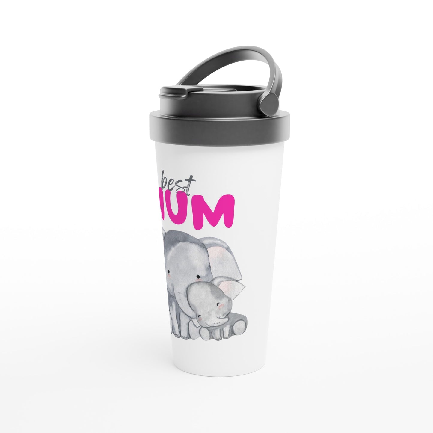 Best Mum, Cute Elephants - White 15oz Stainless Steel Travel Mug Travel Mug animal Globally Fulfilled Mum