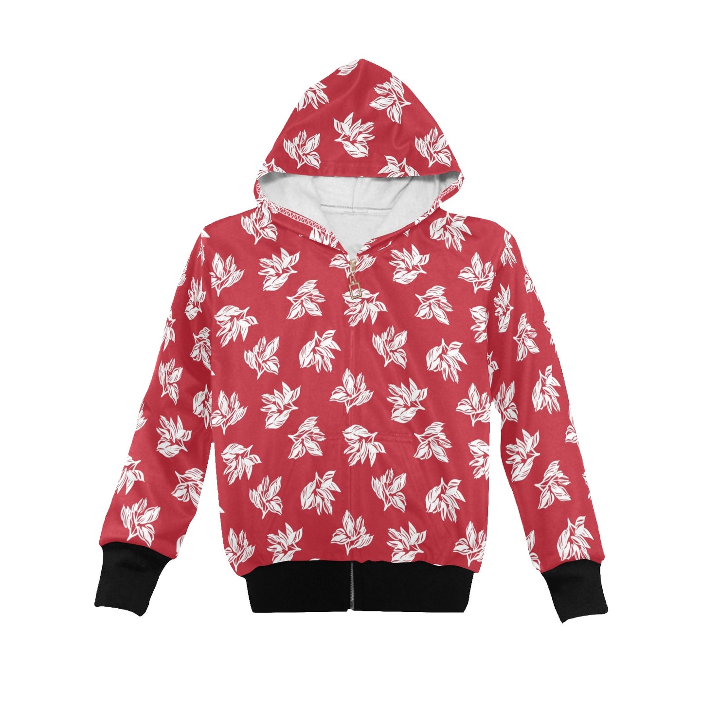 Red Retro Foliage, Hawaiian Flower - Senior Girls Zip Up Hoodie