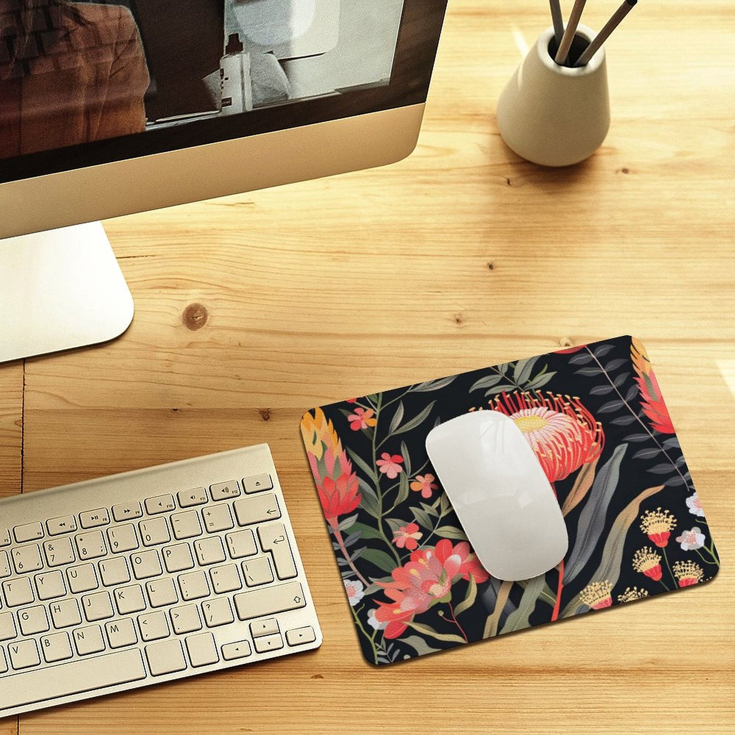 Australian Waratah Flower - Leather Mouse Pad