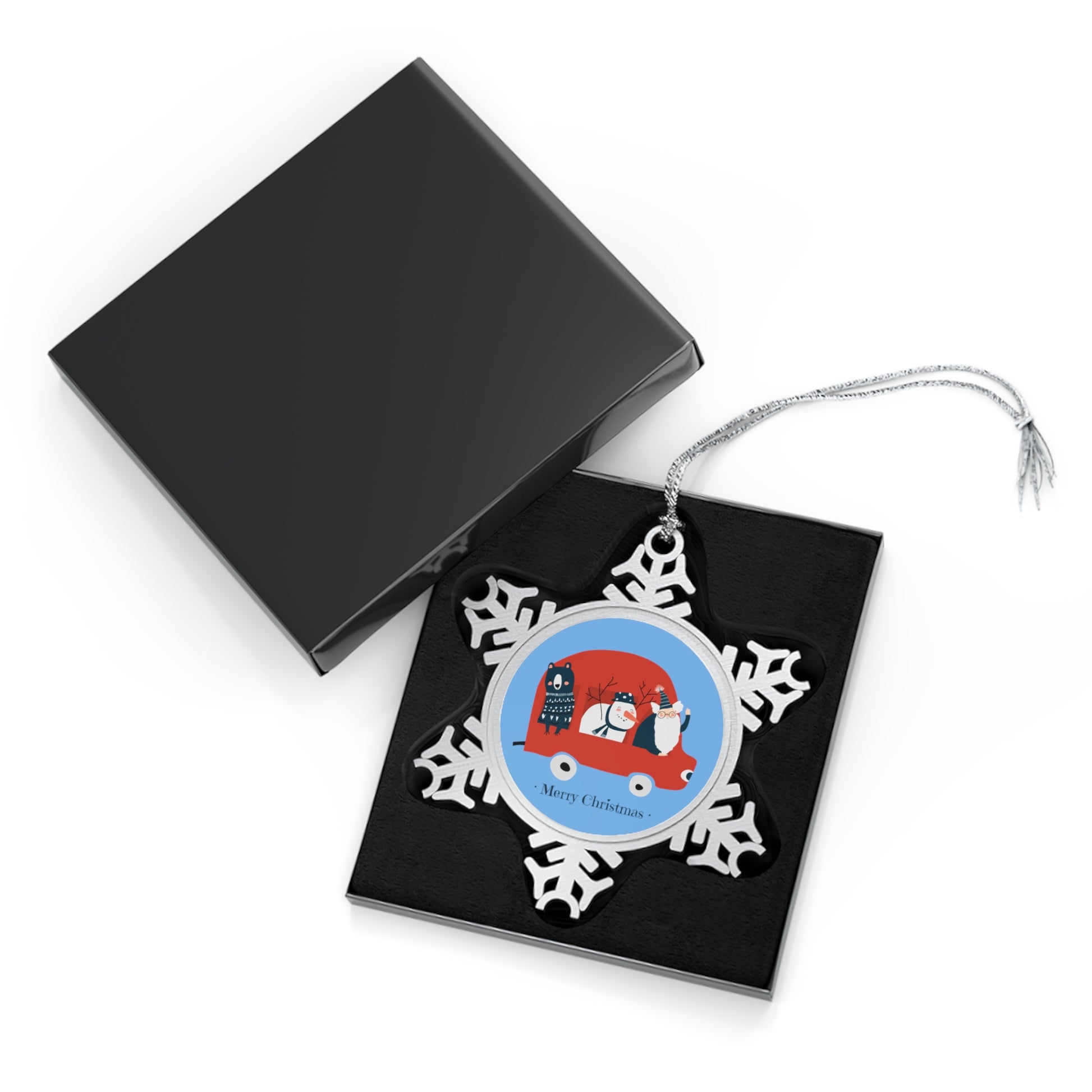 Santa Car - Pewter Snowflake Ornament Christmas Ornament