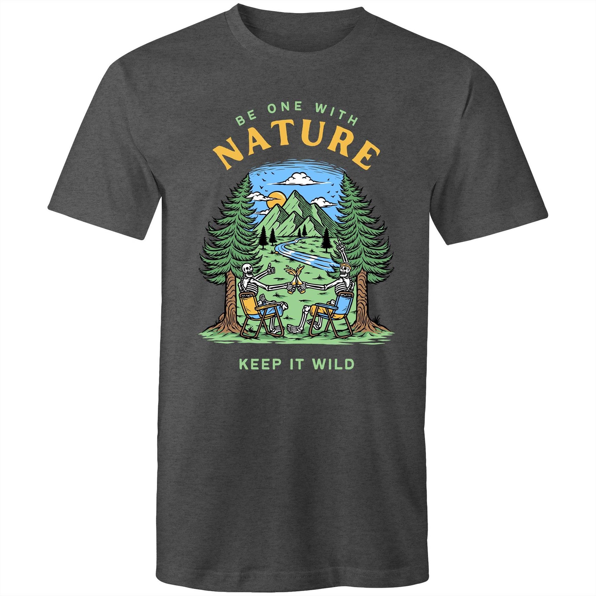 Be One With Nature, Skeleton - Mens T-Shirt Asphalt Marle Mens T-shirt Environment Summer