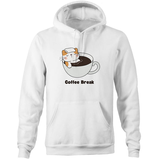 Cat Coffee Break - Pocket Hoodie Sweatshirt White Hoodie animal Coffee