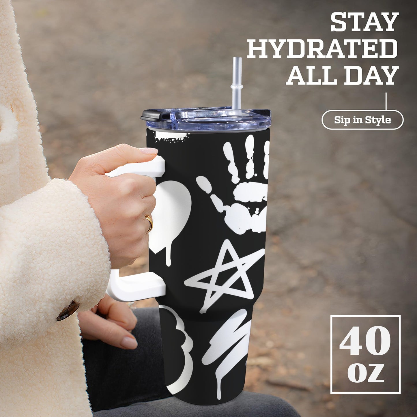 Bold Graffiti - 40oz Tumbler with White Handle