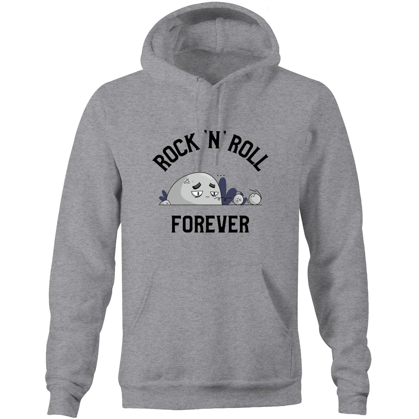 Rock 'N' Roll Forever - Pocket Hoodie Sweatshirt Grey Marle Hoodie Music