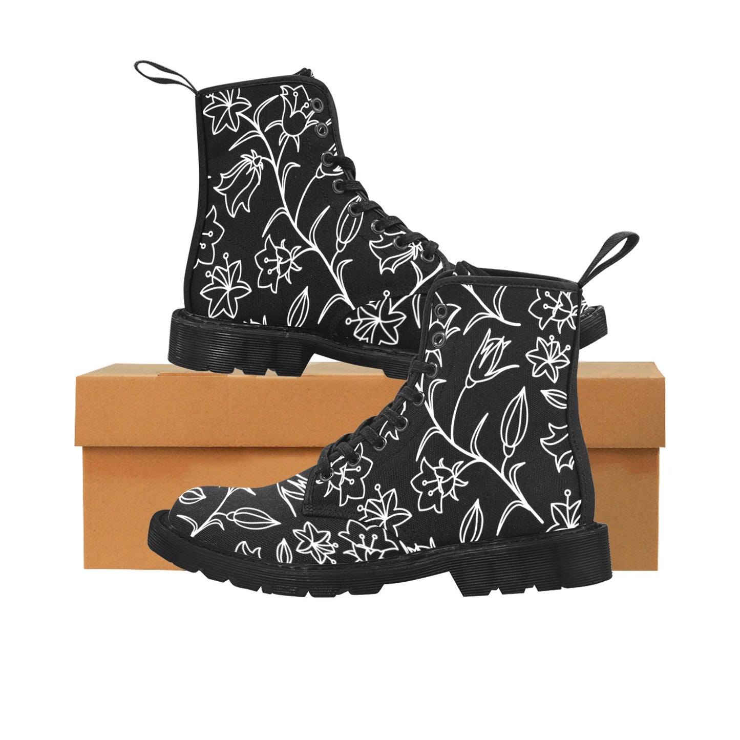 Black And White Floral - Martin Boots for Women (Black)