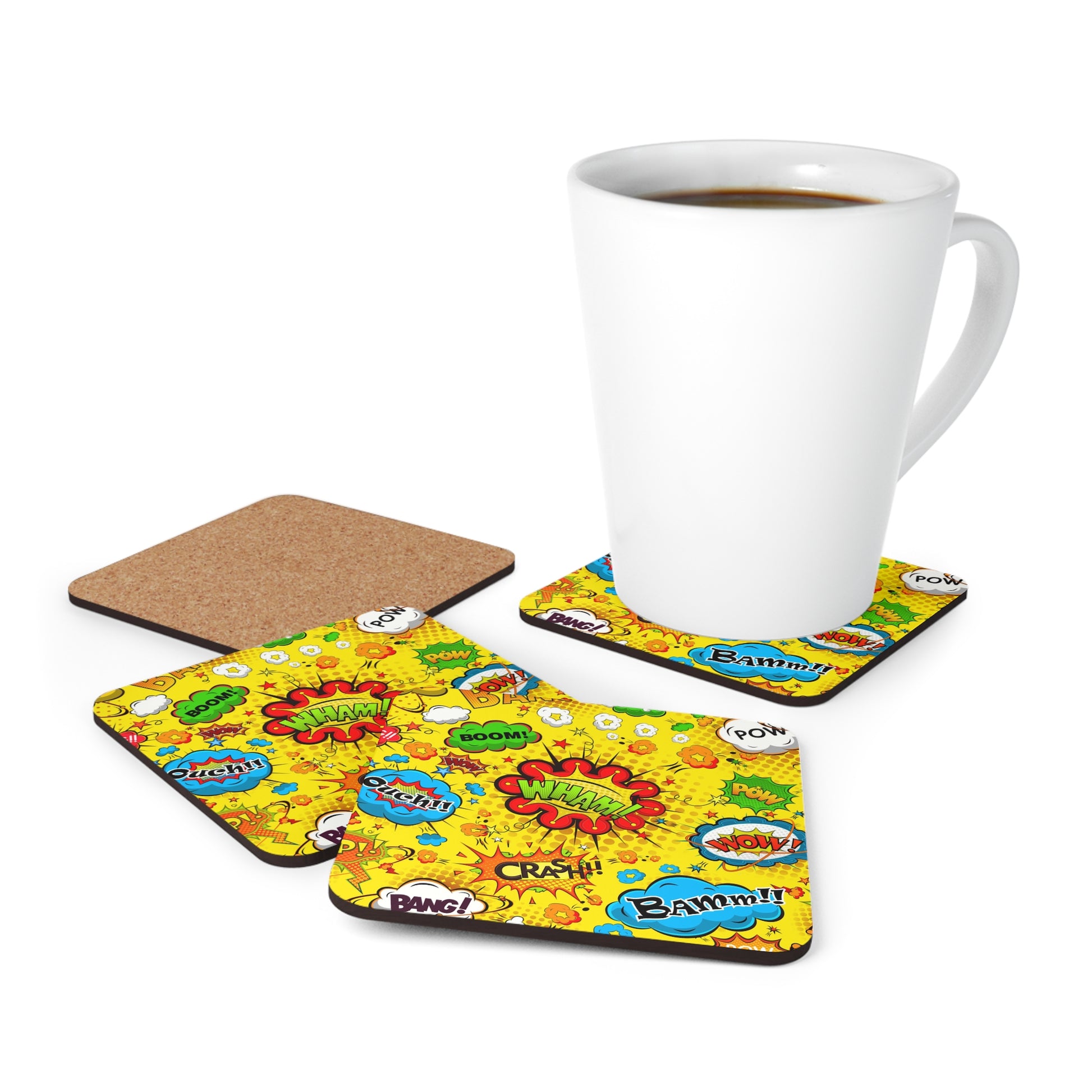 Comic Book Yellow - Corkwood Coaster Set Coaster