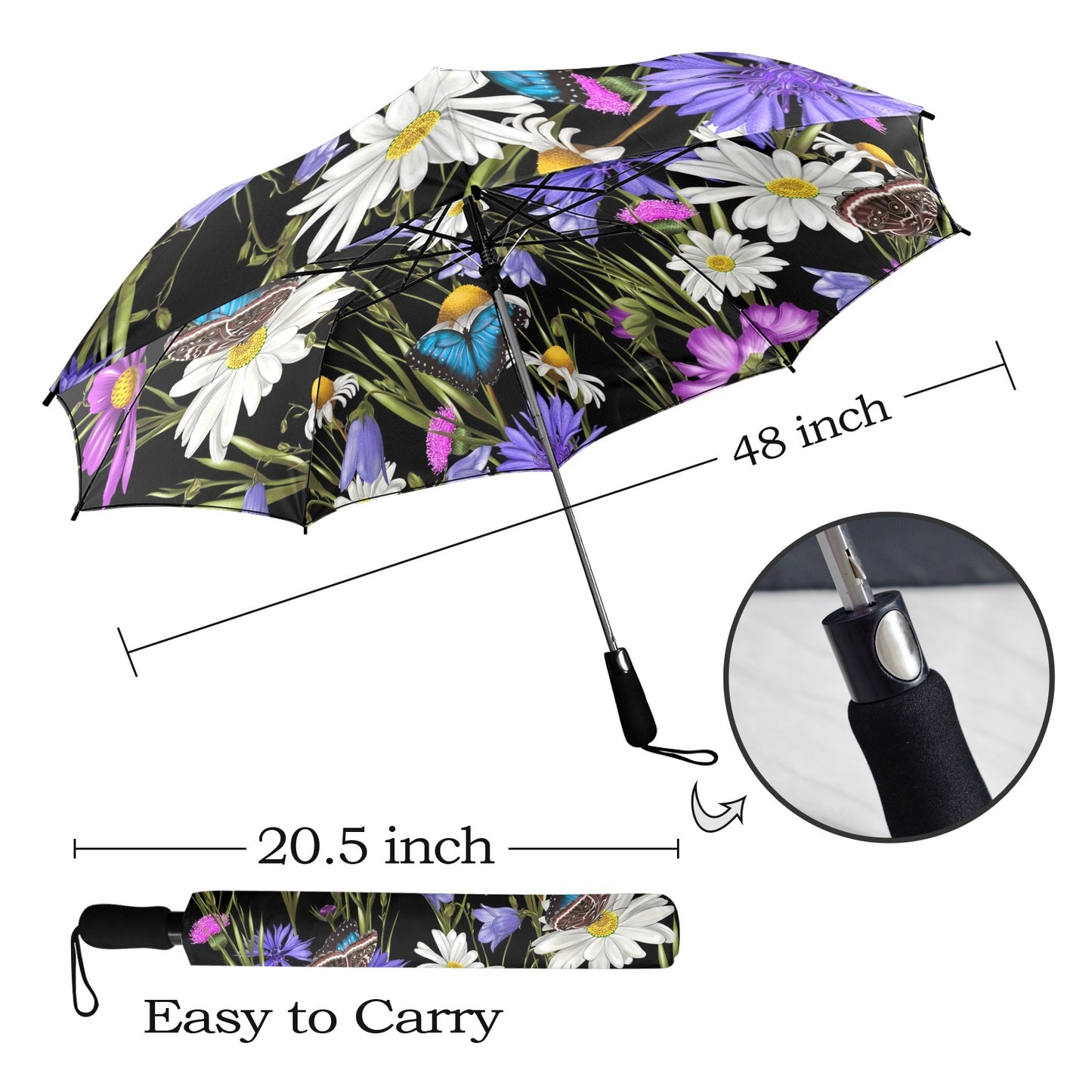 Butterfly Flowers - Semi-Automatic Foldable Umbrella Semi-Automatic Foldable Umbrella