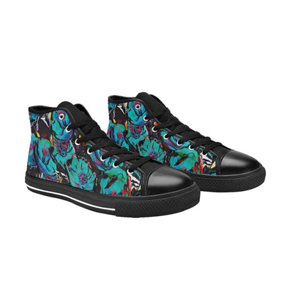 Flower It Blue - Women's High Top Canvas Shoes