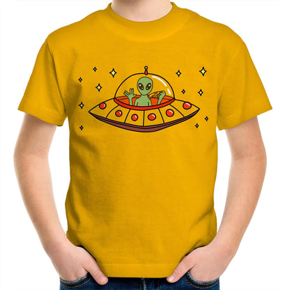 Alien Pizza - Kids Youth T-Shirt Gold Kids Youth T-shirt Sci Fi