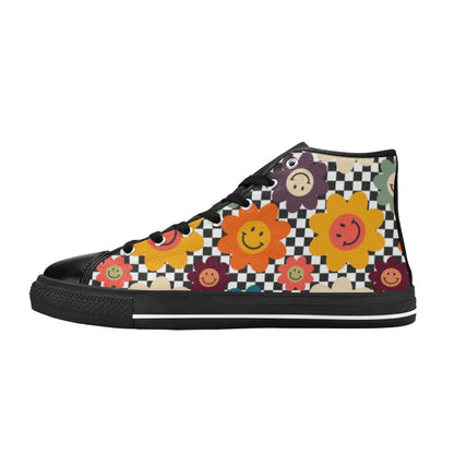 Happy Retro Flowers - Women's High Top Canvas Shoes