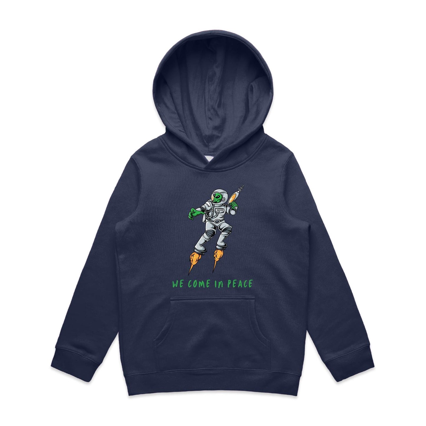 Alien, We Come In Peace - Youth Supply Hood Midnight Blue Kids Hoodie Sci Fi