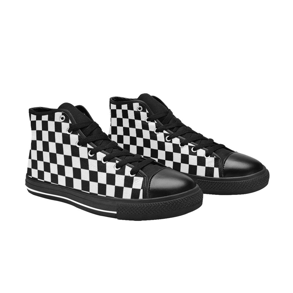 Black And White Checkered - Men's High Top Canvas Shoes