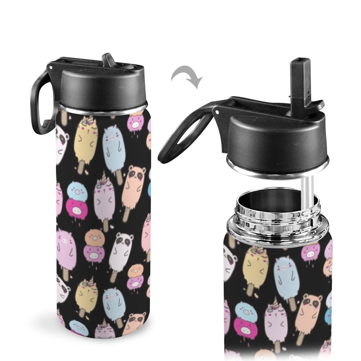 Cute Animal Ice Blocks - Insulated Water Bottle with Straw Lid (18oz) Insulated Water Bottle with Swing Handle Printed Offshore