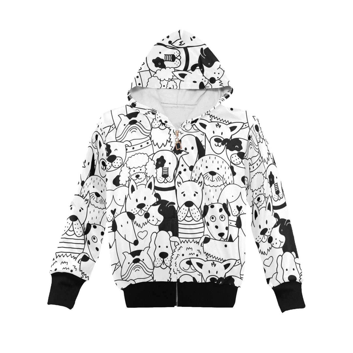 Black And White Dogs - Junior Girls Zip Up Hoodie