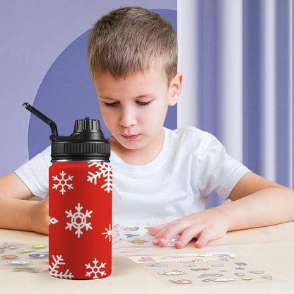 Red Snowflakes, Christmas - Kids Water Bottle with Chug Lid (12 oz)