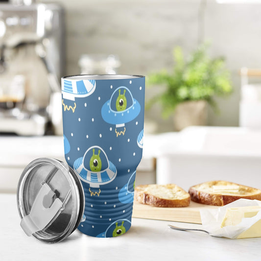 Cute Aliens in UFOs - 30oz Insulated Stainless Steel Mobile Tumbler