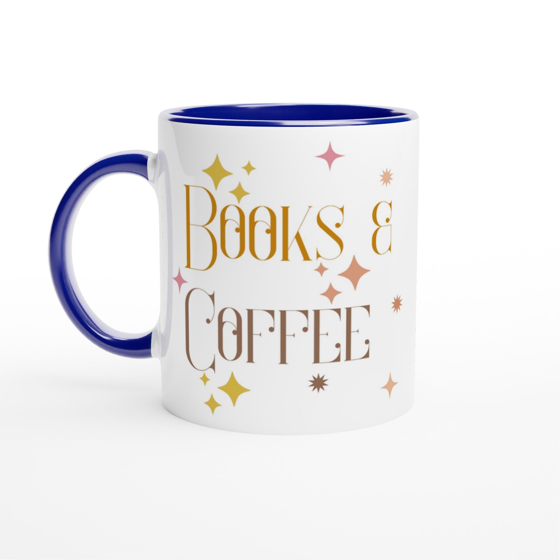 Books And Coffee - White 11oz Ceramic Mug with Colour Inside Ceramic Blue Colour 11oz Mug Coffee Globally Fulfilled Reading