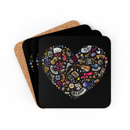 Heart Music - Corkwood Coaster Set Cork 3.75" × 3.75" Square Coaster