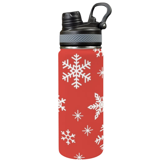 Red Snowflakes, Christmas - Insulated Water Bottle with Dual-Use Lid (18oz)