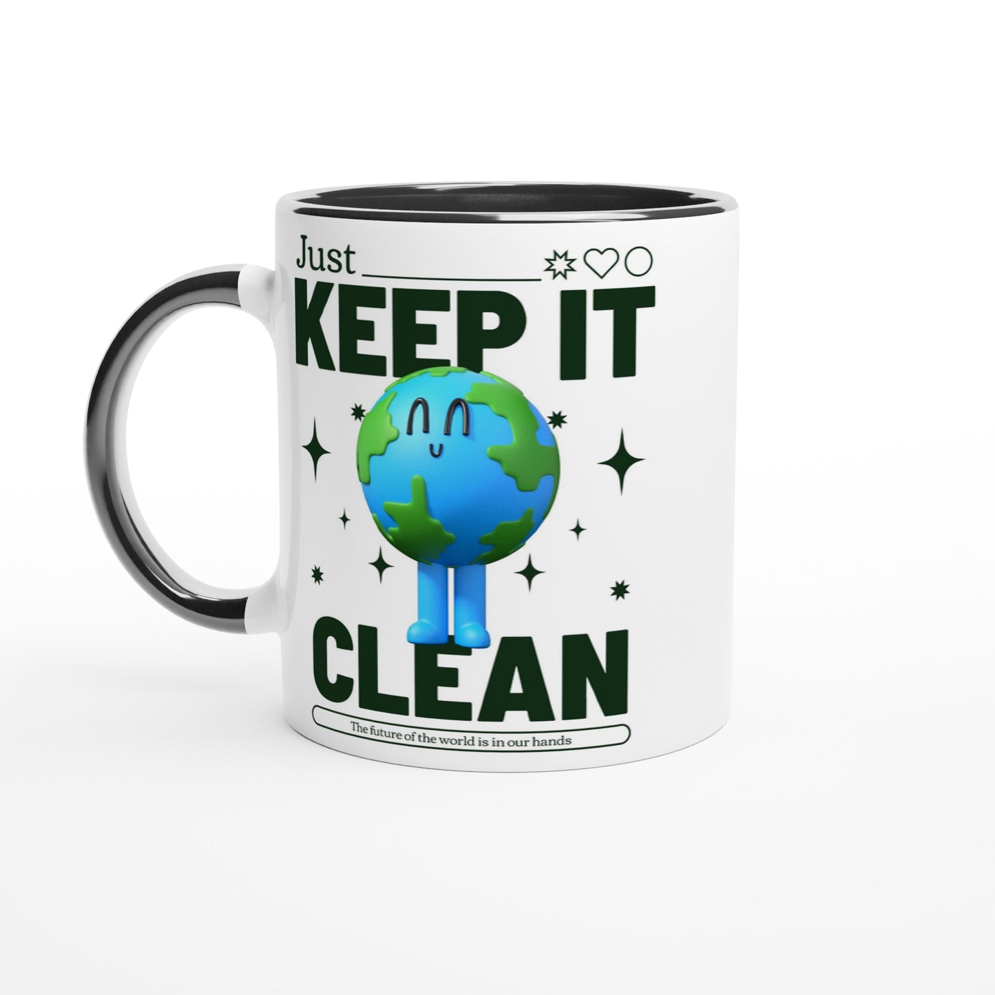 Earth, Just Keep It Clean - White 11oz Ceramic Mug with Colour Inside Ceramic Black Colour 11oz Mug Environment