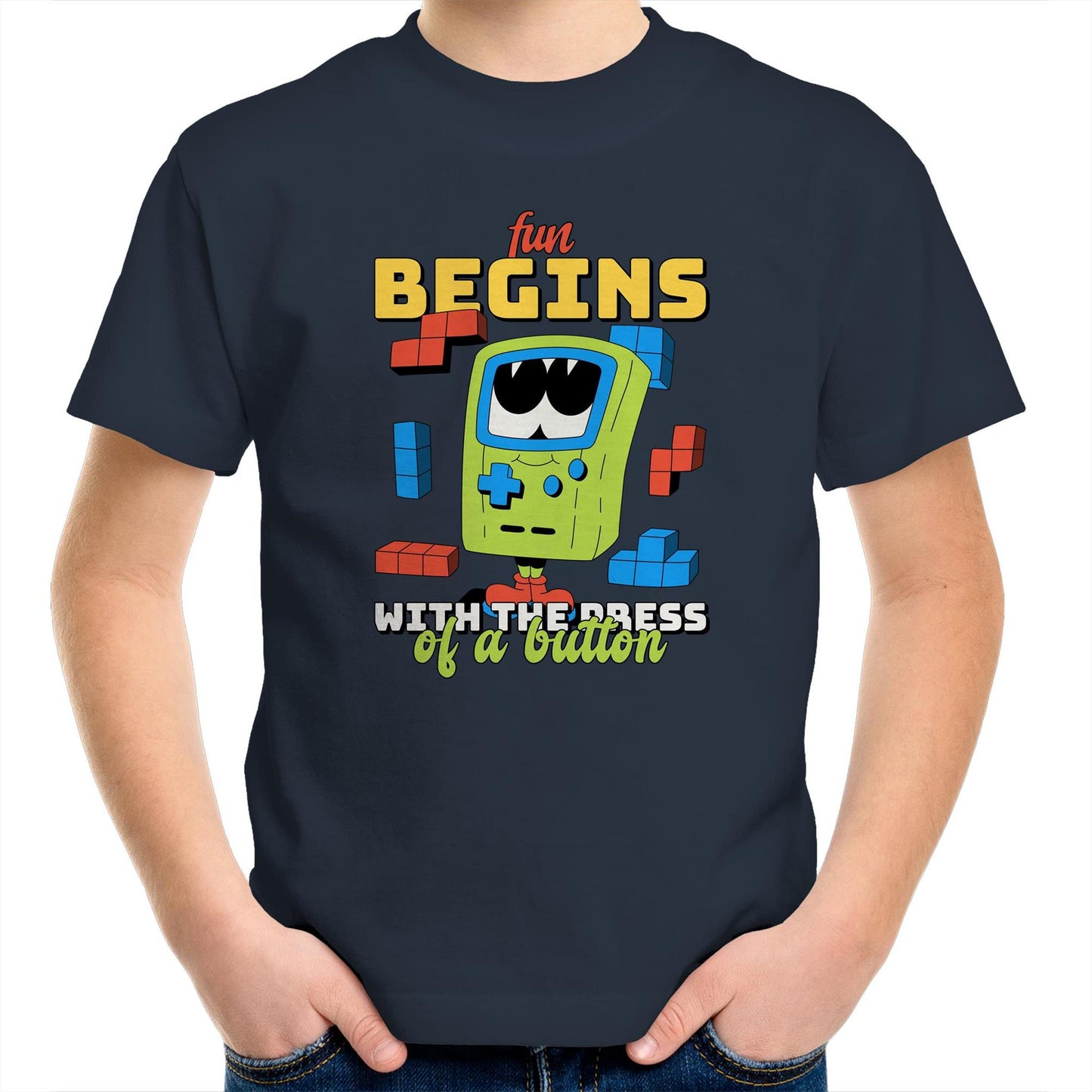 Fun Begins With The Press Of A Button, Video Game - Kids Youth T-Shirt