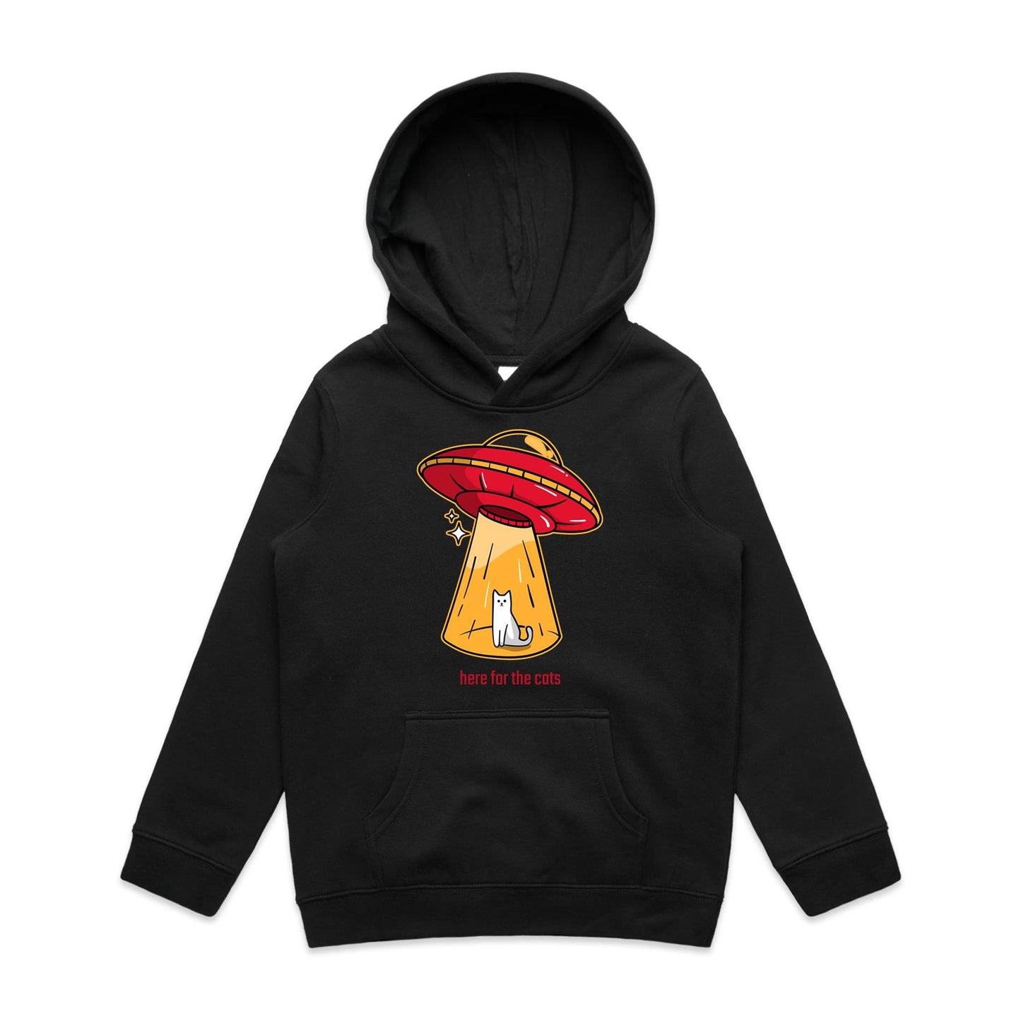 UFO, Here For The Cats - Youth Supply Hood Black Kids Hoodie