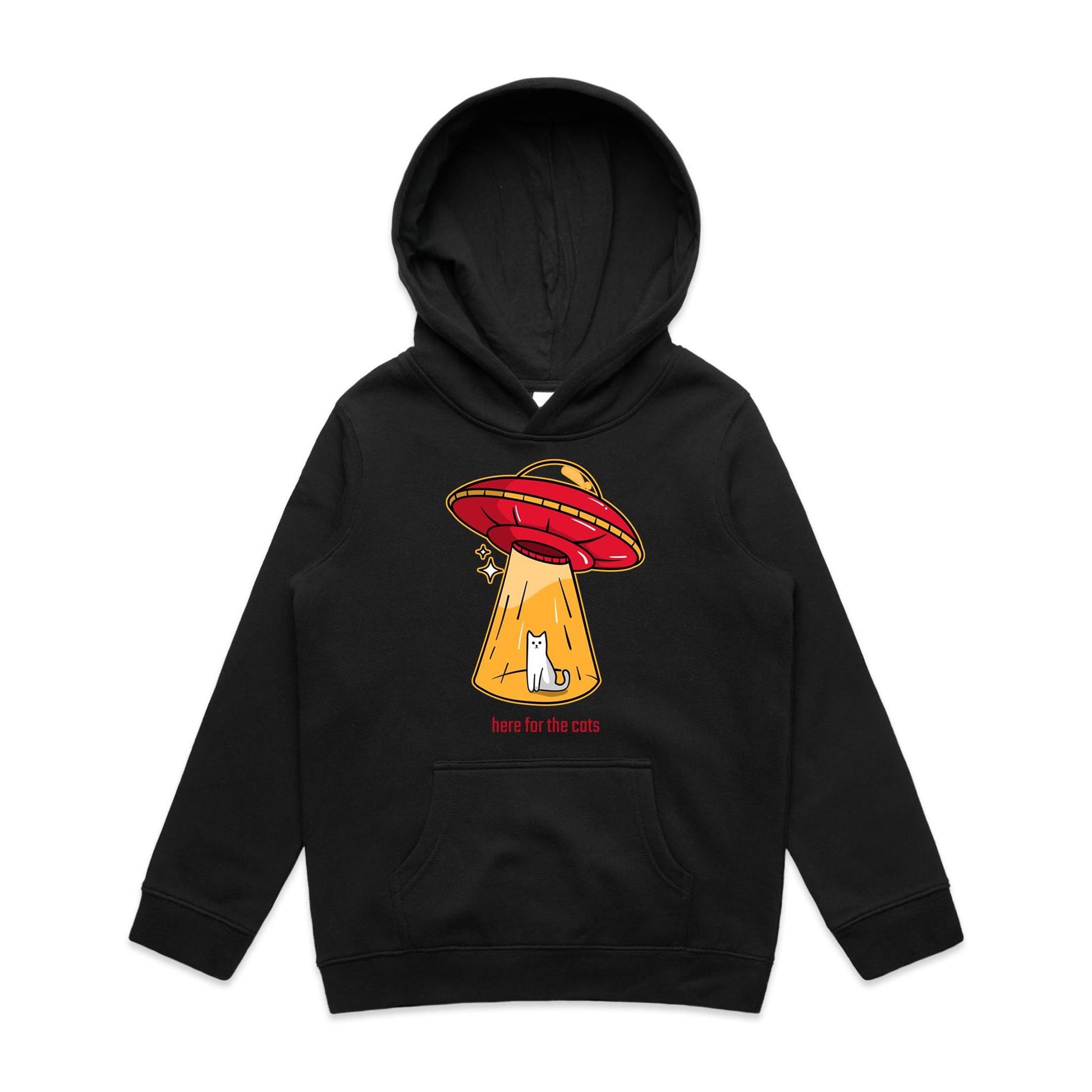 UFO, Here For The Cats - Youth Supply Hood Black Kids Hoodie