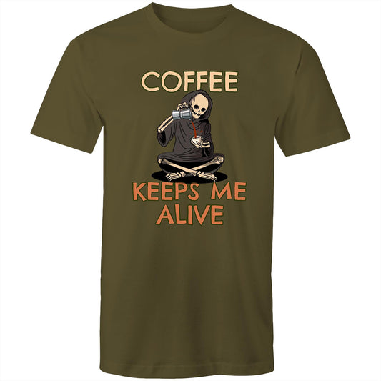 Skeleton, Coffee Keeps Me Alive - Mens T-Shirt Army Green Mens T-shirt Coffee